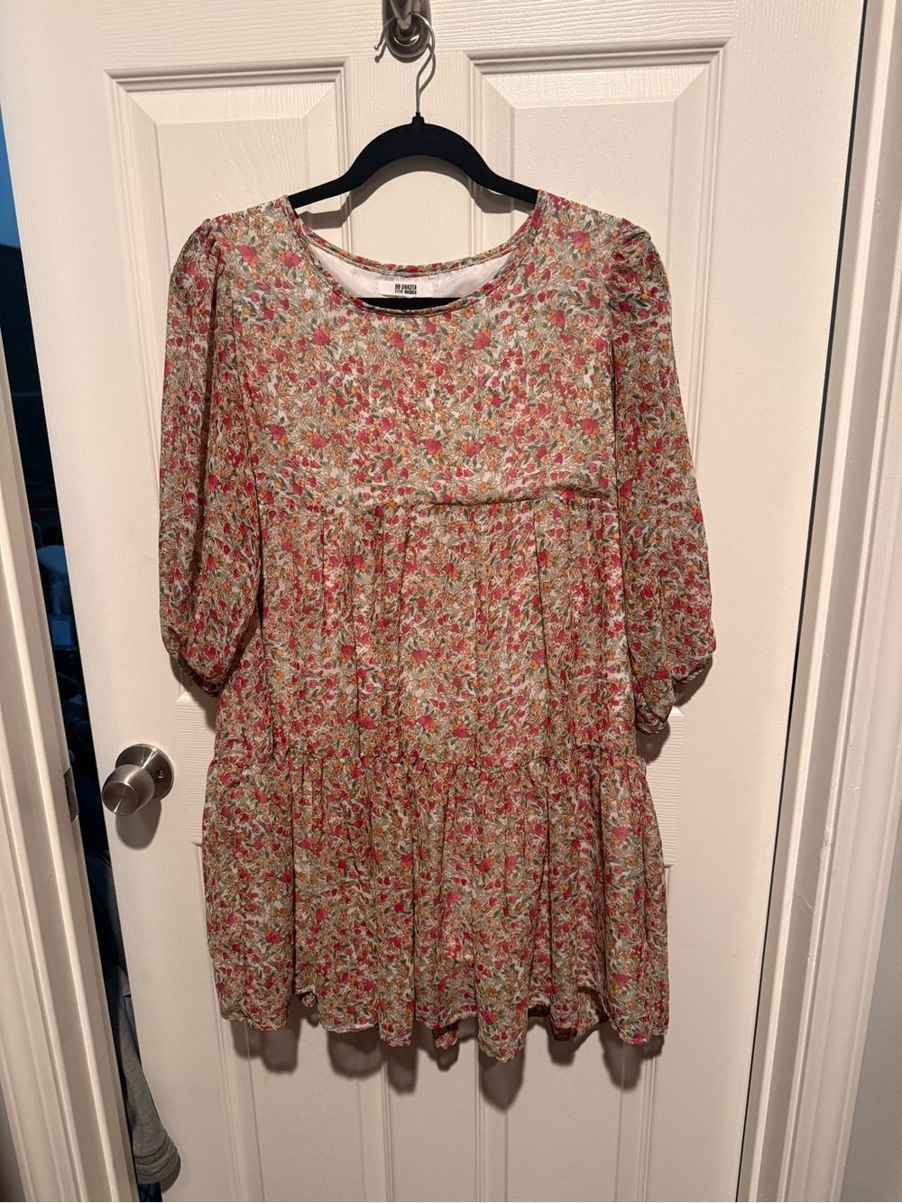 BB Dakota Pink and Green Floral Tiered Mini Dress